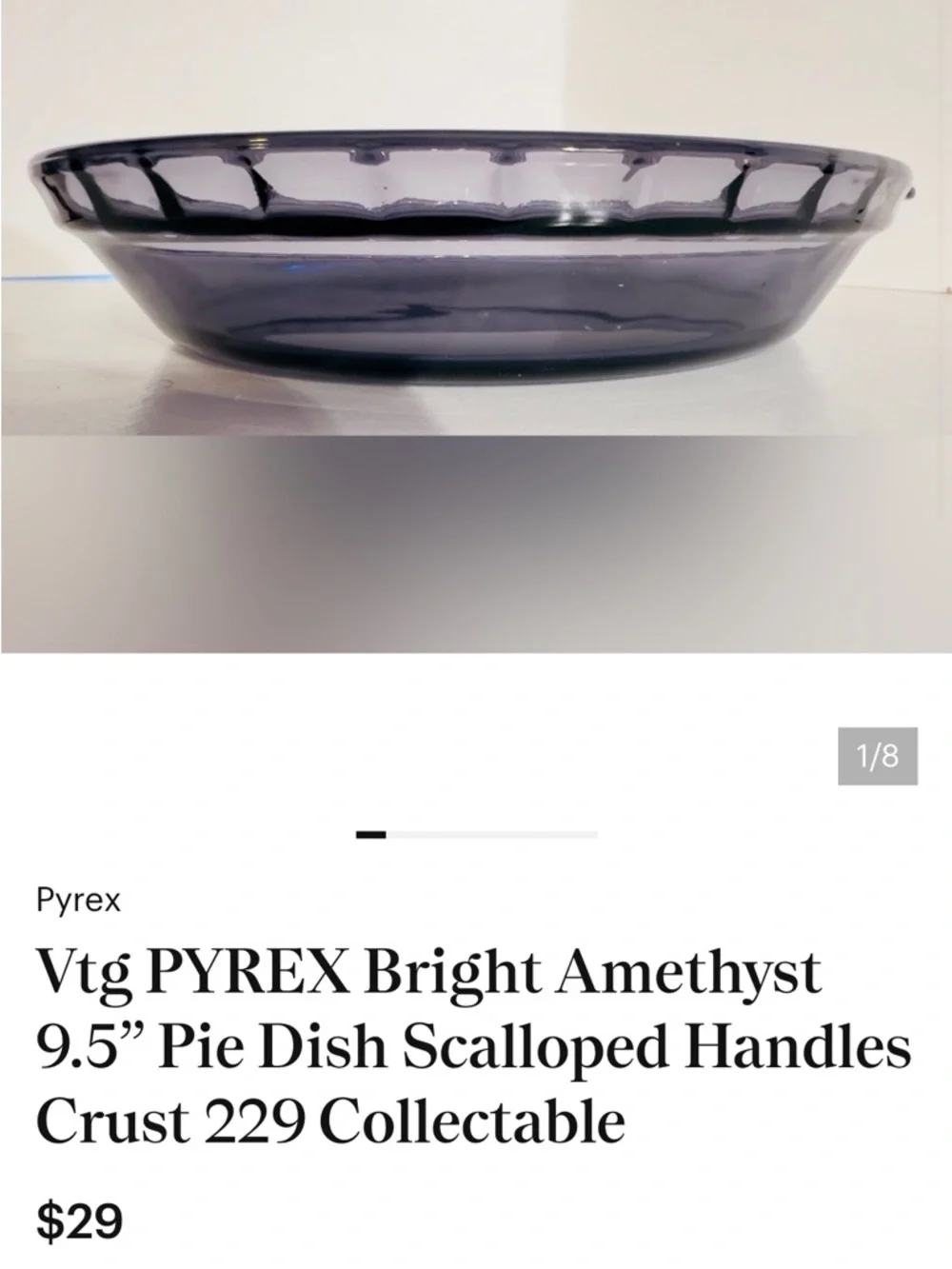 Pyrex Fluted Amethyst Glass Pie Plate. 9.5”” #229.